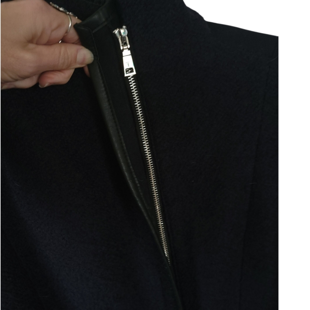 Tahari Elaine XXL Wool Blend Pea Coat Navy Asymmetrical Zip Collar Office - Picture 7 of 16